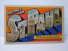 Greetings From St Paul Minnesota Large Big Letter Postcard Linen Unused Vintage picture