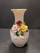Vintage Embossed Porcelain Roses on Tri-Color Open Ginger Hermitage Vase 6
