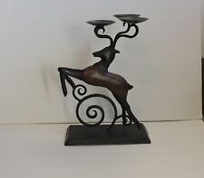 3 Candle tiered Deer Figure Metal Wood Made in India Mantel, Fireplace picture