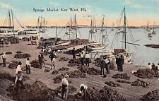 Sponge Market Key West FL Florida Early 1900s Harbor Pre Blight Vtg Postcard A35 picture