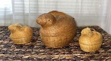 VTG small Woven Wicker 3 Bunny Rabbit Baskets With Removeable Tops picture