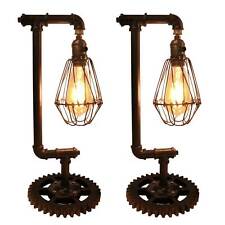 2Pcs Industrial Water Pipe Desk Light Steampunk Iron Table Lamps Gear Stand Home picture