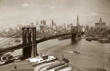 Early 1900's Brooklyn Bridge and NYC Skyline Vintage Photo 8.5