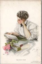 c1910s Artist-Signed Pretty Lady Greetings Postcard 