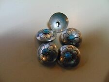 Buttons ANTIQUE Silver and Turquoise 3/4