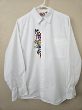 VINTAGE MICKEY INC  EMBROIDERED Logo WHITE BUTTON SHIRT SZ Large. Very fresh picture
