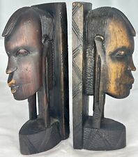 Vintage BESMO Genuine Hand Carved Wood SET Tribal HEAVY Statues Kenya Bookends picture