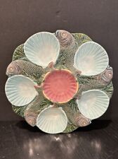 Vintage Majolica Oyster Dish Pink Turquoise Coi Fish 10” picture