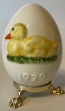 Vintage 1985 Goebel Porcelain Easter Egg On Gold Metal Stand Easter Duck Design picture