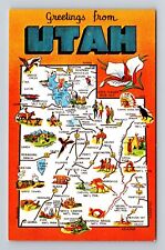 UT-Utah, General Landmark Map Greetings, Antique, Vintage Postcard picture