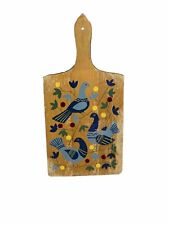 Vintage Retro Bread Board Wood Plaque Handpainted Bluebirds & Flowers picture