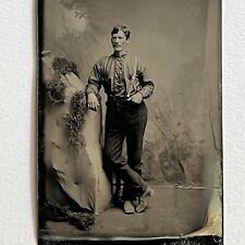Antique Tintype Photograph Handsome Confident Charming Man Suspenders picture