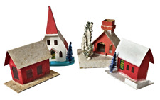 PUTZ Japan House Church Mica Glitter BlueTrees Red/White Buildings Vintage Lot 4 picture