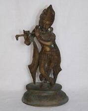 Vintage Hindu Diety Krishna Vishnu Fine Cast Brass Statue Playing Flute 10