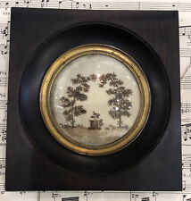 Rare Antique French Mourning Hair Art Domed Glass Wooden Frame Trees Tomb c1840 picture