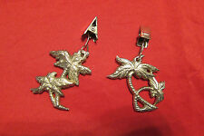 2 Vintage Silver Tone Metal Palm Tree Picnic Table Tablecloth Weights w/Clip   picture
