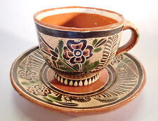 Vintage Mexican Pottery Tlaquepaque Petatillo Squirrels Cup & Saucer, signed picture
