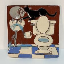 Terry Johnson Studio Mischief In The Bathroom Cat Signed Tile . picture