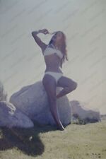 1980s casual portrait of pretty woman in white bikini  Original 35mm SLIDE Ev5 picture