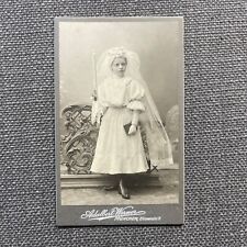 CDV Photo Antique Portrait Girl White Dress Veil Candle First Communion Germany picture