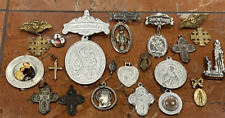 LOT 20 MEDALS RELIGIOUS CATHOLIC CROSS FATIMA SOIL RELIC MARY MOTHERS JERUSALEM picture