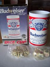 Rare Budweiser Beer 80's Logo Dice Cup and 2 sets of Dice Poker Dice Spot Dice picture