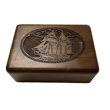 VTG Nautical Lasercraft Hinged Wood Box Box Sailing Clipper Ship 6”x4” Embossed picture