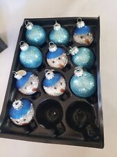 Set of 10 Christopher Radko Celebrations Glass Snowman And Blue Ornaments picture