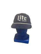 Vintage Miller Lite Beer Blue Corduroy Leather Strap Back Embroidered Hat - EUC picture