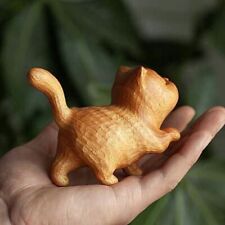 A tsundere cat -- Wooden Statue animal Carving Wood Figure Decor Children Gift - picture