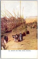 VINTAGE POSTCARD PEOPLE CROWDS AND BOATS ON THE NILE RIVER EGYPT 1910s picture