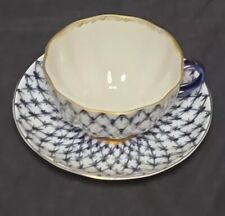 Lomonosov Imperial Porcelain Teacup and Saucer Cobalt Blue And Gold Net USSR  picture
