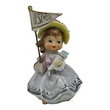 Vintage 1950s Girl  Best Wishes Flag Lady Figurine  C163  Porcelain  4.25” Tall picture
