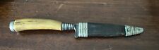 Vintage German Boy Scout Hunting Knife Stag Horn Handle Leather Sheath picture