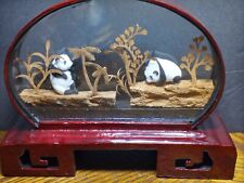 Vintage Asian Cork Panda Display Shadow Box picture