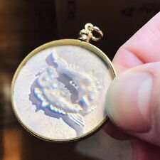 ANTIQUE 3D HOLOGRAPHIC GLASS FISH PENDANT CHARM COIN HOLDER 1.5” picture