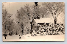 RPPC Main Street Under Snow Dog Church Putney Vermont VT Real Photo Postcard picture