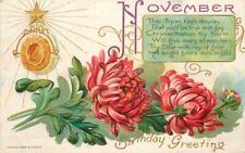 Birthday Greeting November flowers C-1905 Postcard Topaz birthstone 22-5133 picture