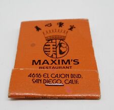 Maxim's Restaurant SAN DIEGO El Cajon Blvd California Matchbook picture
