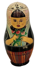 Vintage Russian Nesting Doll Girl With Flower 5 Pc  picture
