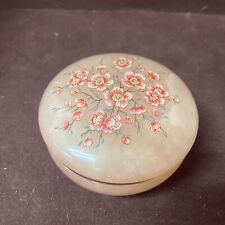 Vintage Genuine Alabaster Hand Carved Peach Colored Trinket Box Hinged Italy picture