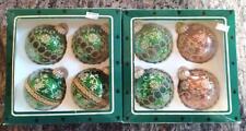 8 VTG Krebs Brown Green Gold Glass Hand Decorated Christmas Tree Ornaments Set picture