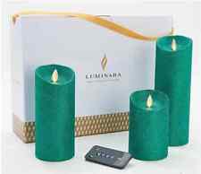 NEW  Luminara Set of 3 Glitter Pillars with Gift Box and Remote EMERALD GREEN picture