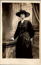 c1910 VICTORIAN LADY FINE SETTING LEADED WINDOW AZO REAL PHOTO POSTCARD  17-16 picture