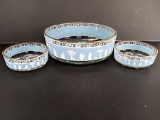 Vintage Jeanette Blue Hellenic Greek Pattern 3pc Chip And Dip Set picture