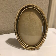 Oval Bubble Convex Glass Vintage Frame Brass -Tone Easel Footed Picture 5x7” picture
