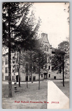 Evansville, Wisconsin, High School Building WI Antique Postcard 1914 picture