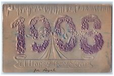 1906 Happy New Year Holly Berries Winter Large Letter Embossed Antique Postcard picture