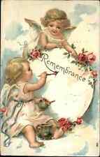 Art Nouveau Remembrance Sweet Little Girl Angels Painting Sign c1910 PC picture