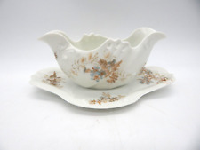 Vintage J Pouyat Limoges Gravy Boat with Attached Tray Floral Design picture